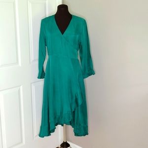 Suncoo Paris Emerald Green Wrap Dress, 100% Bamboo Fibers, Size M